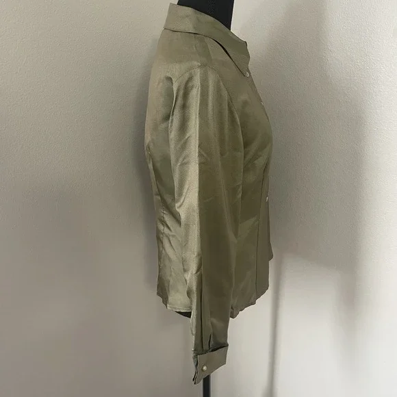 VTG ANN TAYLOR Sz 6 Green  Iridescent 100% Silk Button‎ Up Shirt Blouse Preppy - Picture 4 of 10